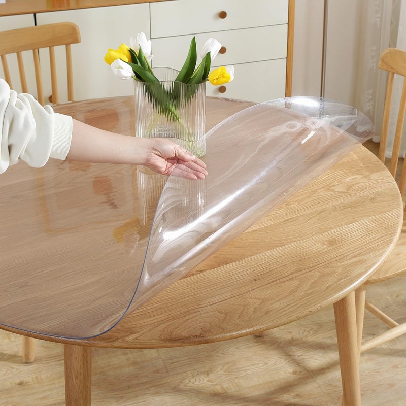 LovePads Round Clear Table Cover Protector 36 Inch, 2mm Thick Table Protector for Dining Room, Waterproof Plastic Cover PVC Vinyl Tablecloth, Circle Tabletop Protective Pad for Furnture Surface - Image 1